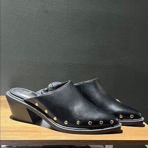 Time and Tru Black Mules with Gold Studs